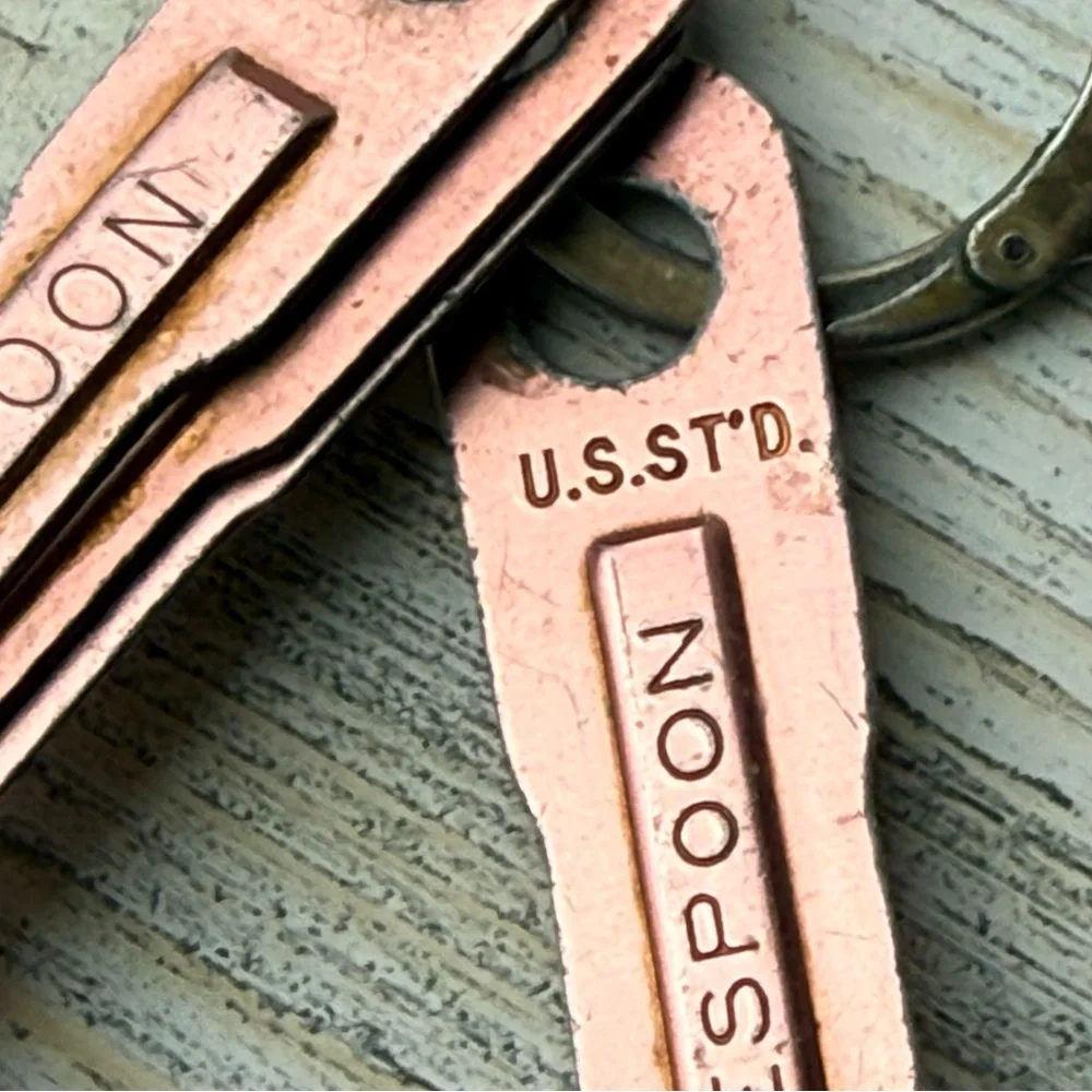 Vintage Aluminum Copper Tone Nesting Oval (4) Measuring Spoons US STD Farmhouse